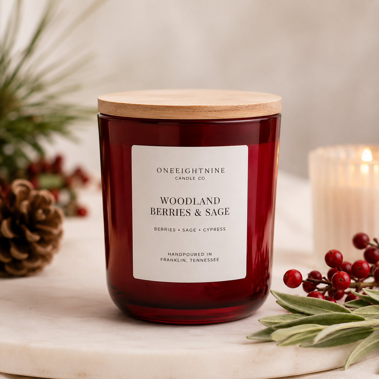 PREORDER: Woodland Berries & Sage (10 oz Double Wick) Scented Candle- Holiday Collection