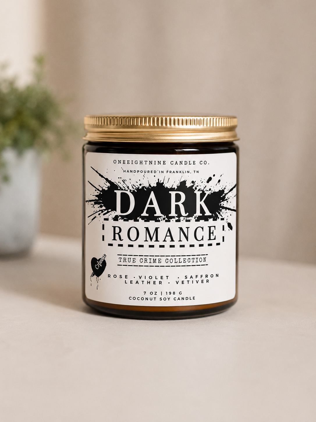 DARK ROMANCE (7oz Candle Single Wick) Rose, Violet, Saffron, Leather, Vetiver - True Crime Collection