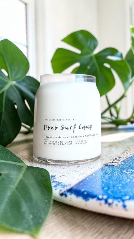 DOHO Surf Camp (9 Oz Double Wick Candle) Pineapple, Ocean Mist, Creamy Coconut Milk, Ripe Banana, Soft Vanilla, Surfboard Wax- 2026 Summer Collection