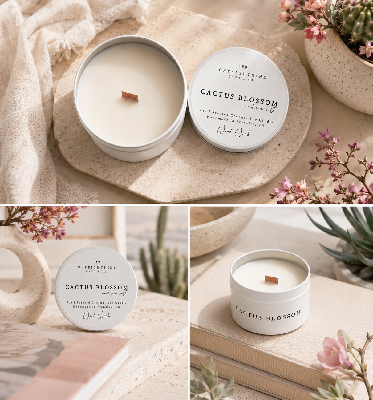 🌸 CACTUS BLOSSOM  (6 oz Candle )   Citrus  •  Coconut  •  Cactus Flower  •  Vanilla  •  Woods