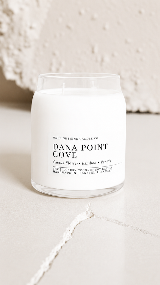 Dana Point Cove (9 Oz Double Wick Candle) Agave, Aloe, Spearmint, Chrysanthemum, Green Leaves, Bamboo, Vanilla, Coconut