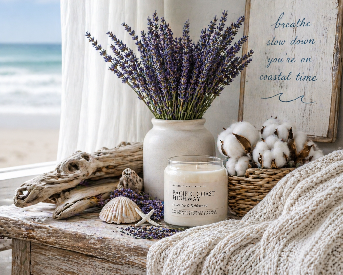 Lavender Driftwood (9 Oz Double Wick Candle) Eucalyptus, Marine, Honeydew Melon, Green Leaves, Lavender, Sage, Cedar, Amber, Benzoin, Cypress