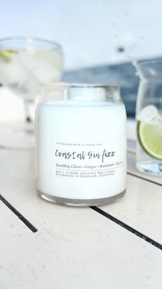 Coastal Gin Fizz (9 Oz Double Wick Candle) VERY LIGHT SCENT;  Champagne • Citrus • Botanical • Gin2026 Summer Collection