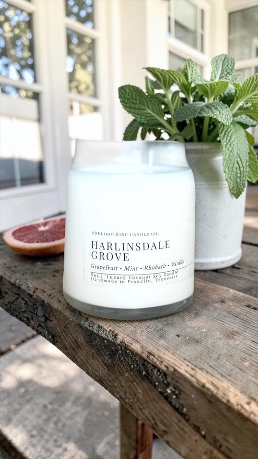 Harlinsdale Grove (9 Oz Double Wick Candle)Grapefruit, Mint, Rhubarb, Rose, Lavender, Apple, Vanilla
