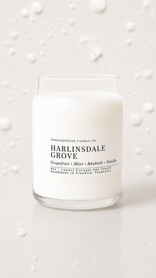 Harlinsdale Grove (9 Oz Double Wick Candle)Grapefruit, Mint, Rhubarb, Rose, Lavender, Apple, Vanilla