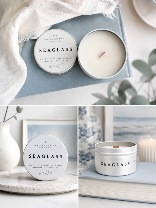 🌊 SEAGLASS  (6 oz Candle )  Ozone  •  Agave  •  Sea Salt  •  Driftwood