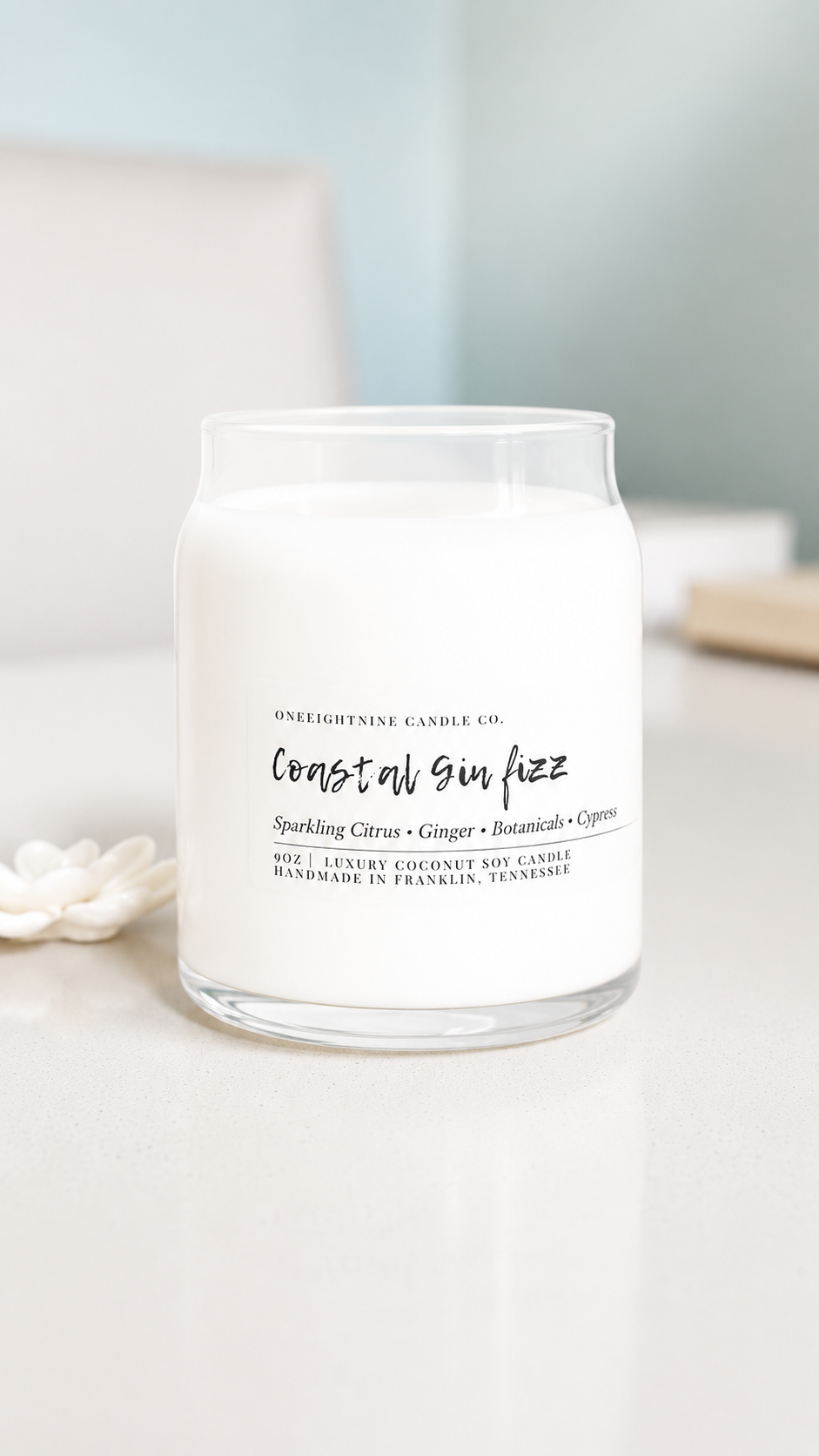 Coastal Gin Fizz (9 Oz Double Wick Candle) VERY LIGHT SCENT;  Champagne • Citrus • Botanical • Gin2026 Summer Collection