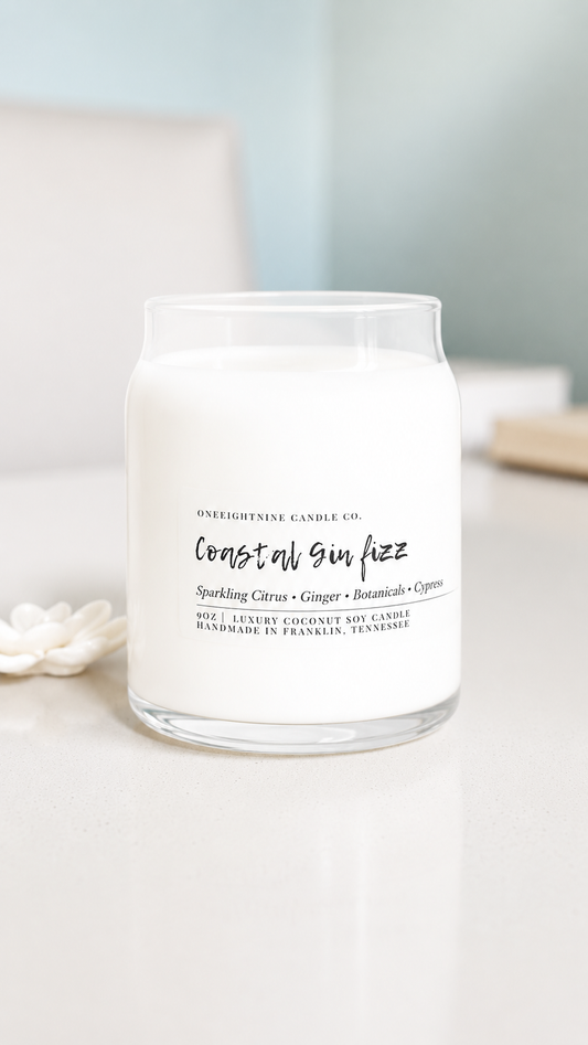 Coastal Gin Fizz (9 Oz Double Wick Candle) VERY LIGHT SCENT;  Champagne • Citrus • Botanical • Gin2026 Summer Collection