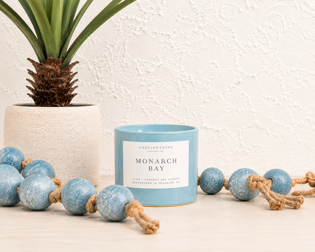 MONARCH BAY  (10 oz Candle)   Lemon • Sugar •  Mint  •  Ginger  •  Amber  •  Cedar  •  Tonka Bean   •  Sandalwood  •  Musk