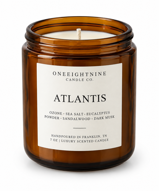 ATLANTIS  (7 oz Candle)   Marine  •  Sea Salt •  Plum •  Eucalyptus •   Sandalwood  •  Amber
