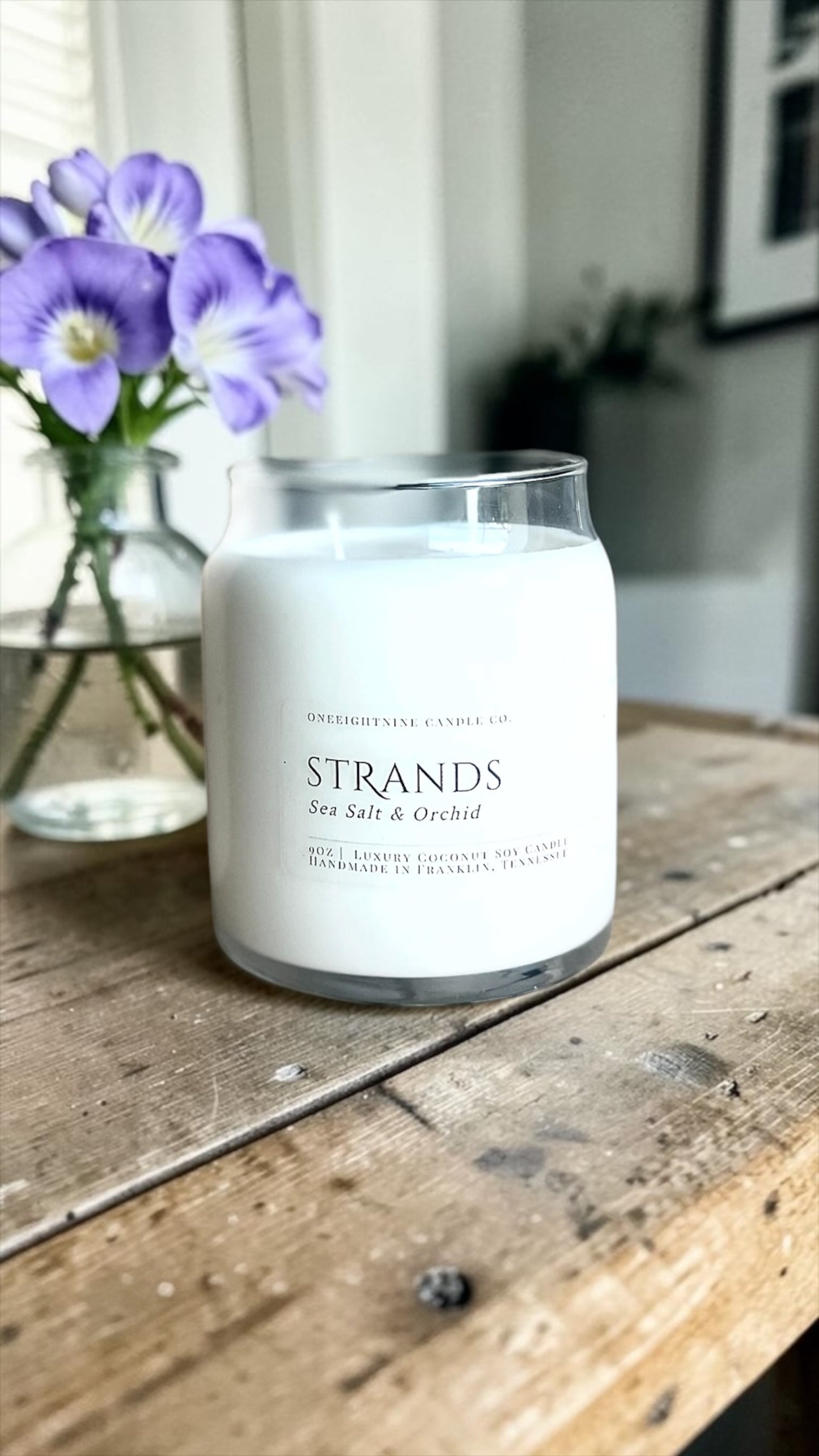 Strands 9 oz (9 Oz Double Wick Candle) Ozone, Orange, Sea Salt, Freesia, Green Leaves, Tonka Bean, Light Musk, Amber