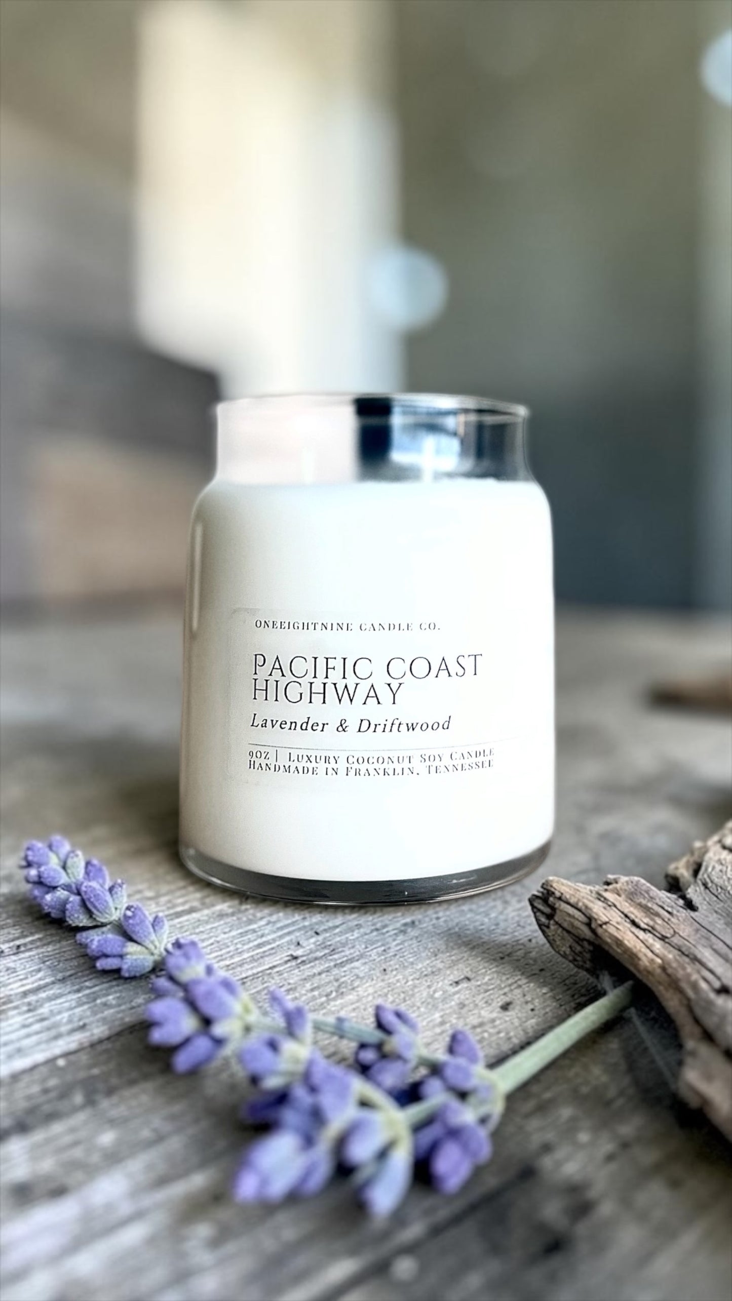 Lavender Driftwood (9 Oz Double Wick Candle) Eucalyptus, Marine, Honeydew Melon, Green Leaves, Lavender, Sage, Cedar, Amber, Benzoin, Cypress