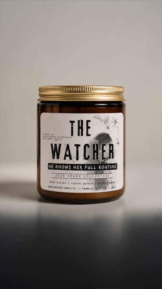 The Watcher (7 oz Single Wick) Dahlia Noir, Dark Florals, Velvet Petals, Sultry Musk -  True Crime Collection