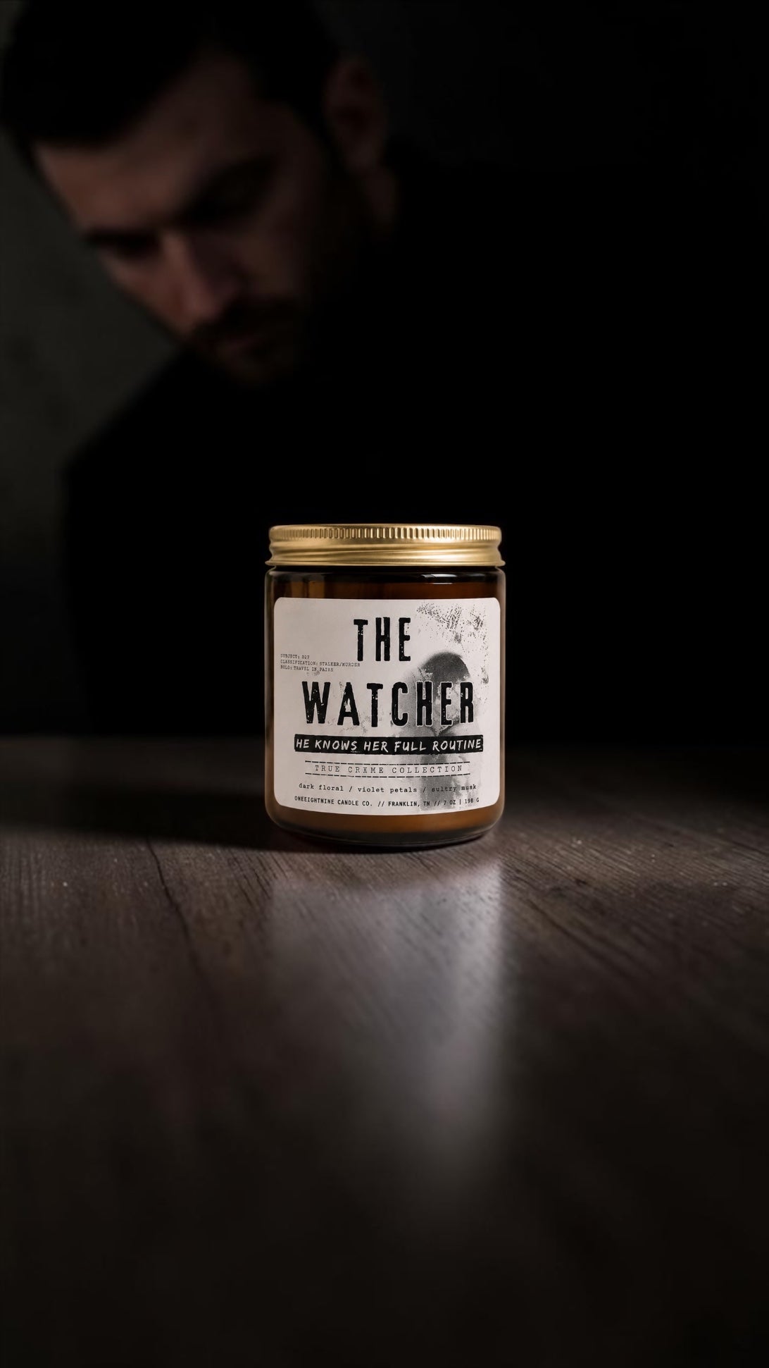 The Watcher (7 oz Single Wick) Dahlia Noir, Dark Florals, Velvet Petals, Sultry Musk -  True Crime Collection