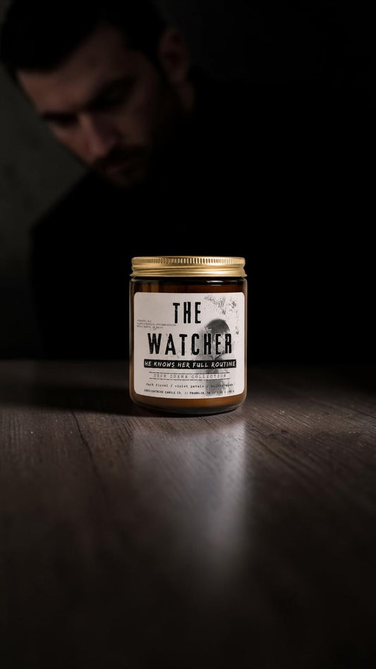 The Watcher (7 oz Single Wick) Dahlia Noir, Dark Florals, Velvet Petals, Sultry Musk -  True Crime Collection