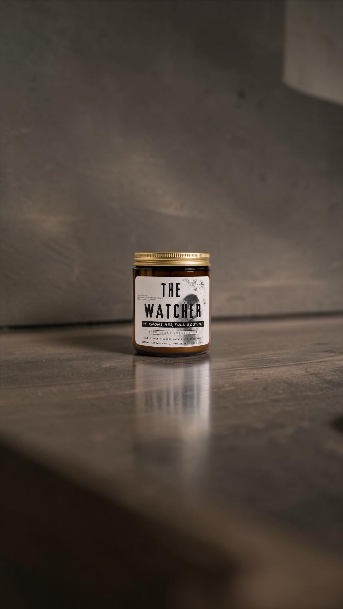 The Watcher (7 oz Single Wick) Dahlia Noir, Dark Florals, Velvet Petals, Sultry Musk -  True Crime Collection